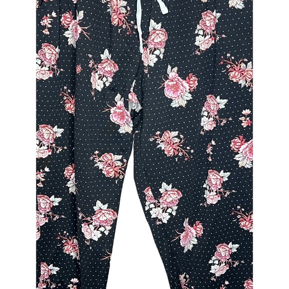 Lula Roe pull on sweatpants leggings size 2XL black pink floral and drawstring w - Picture 3 of 12